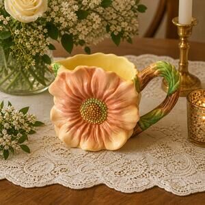 A Corner Ruby Collection Pink Daisy Ceramic Pitcher 2.5 in deep x 3 x 3 inches